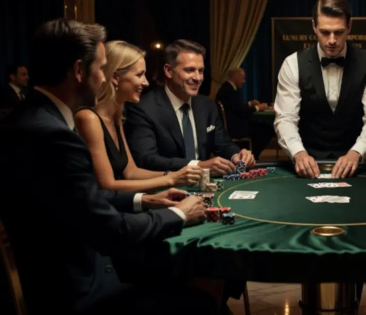 Mobilní kasino večer s profesionálními krupiéry u stolů pro poker, blackjack a ruletu
