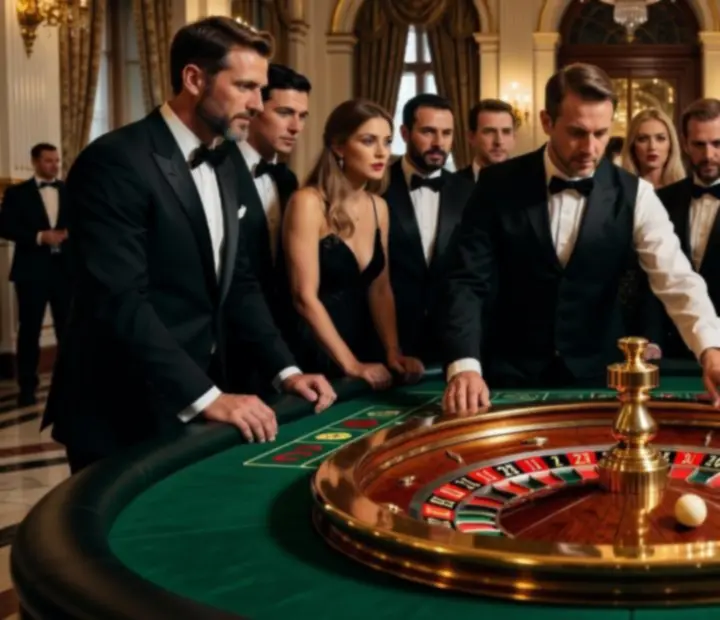 Ruletový stůl v historickém pražském sále během gala večera